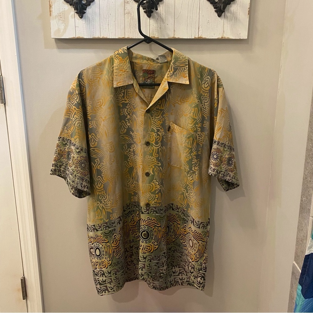 Vintage Style Yellow and Green Patterned Shirt By Pineapple Connection